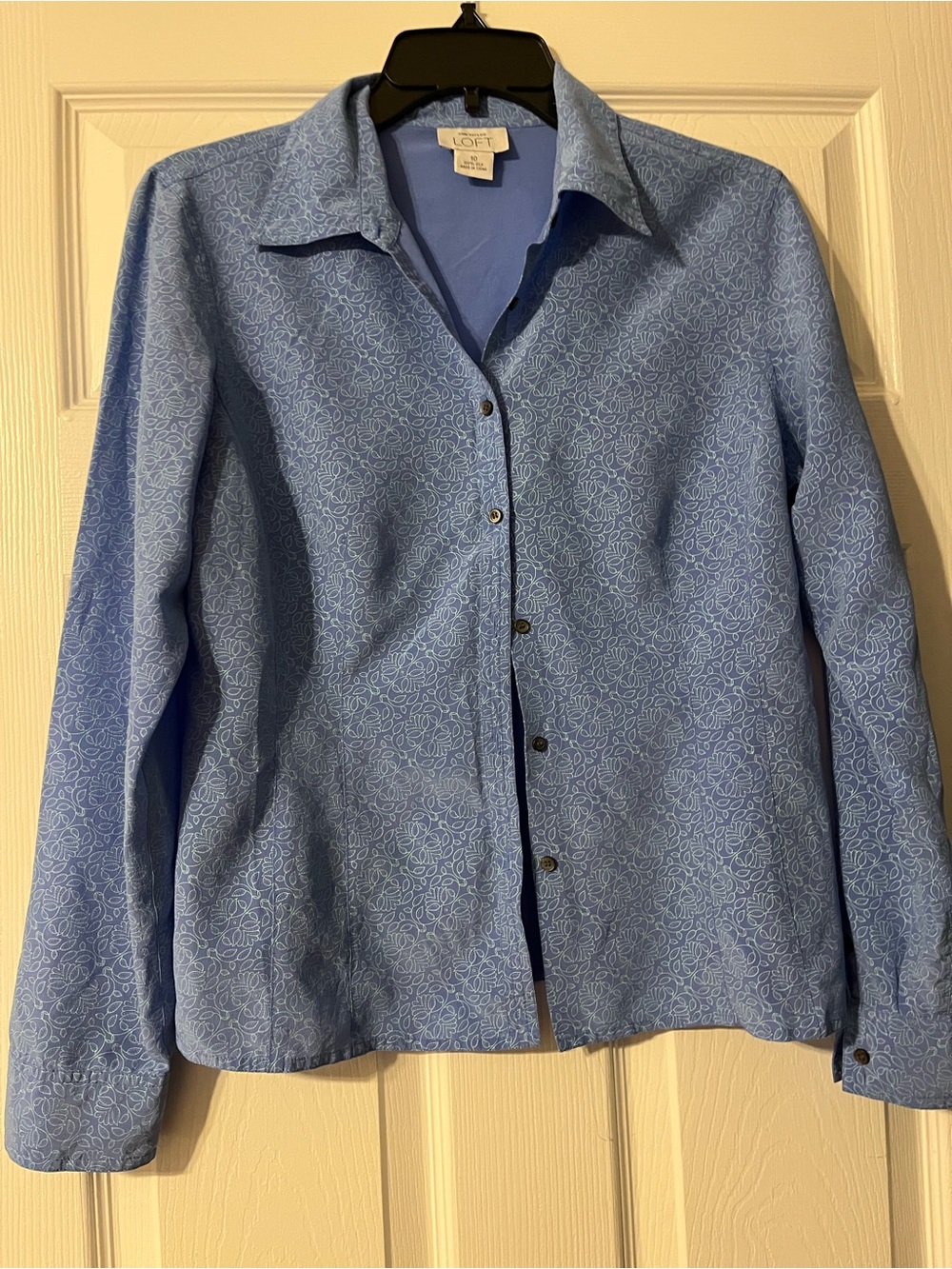 LOFT Light Blue Printed Button-Front Blazer